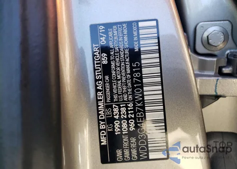 2019 Mercedes-Benz A 220 из США, поврежденный, VIN WDD3G4EB7KW017815